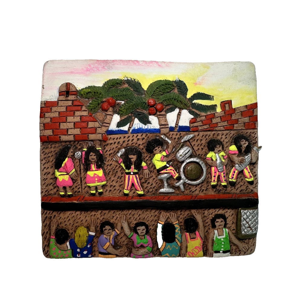Colombian Handmade Folk Art Wall Plaque Tropical Band Musicians Relief 5.5”